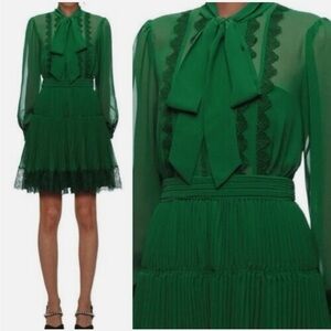 Self-Portrait Green Chiffon Mini Dress